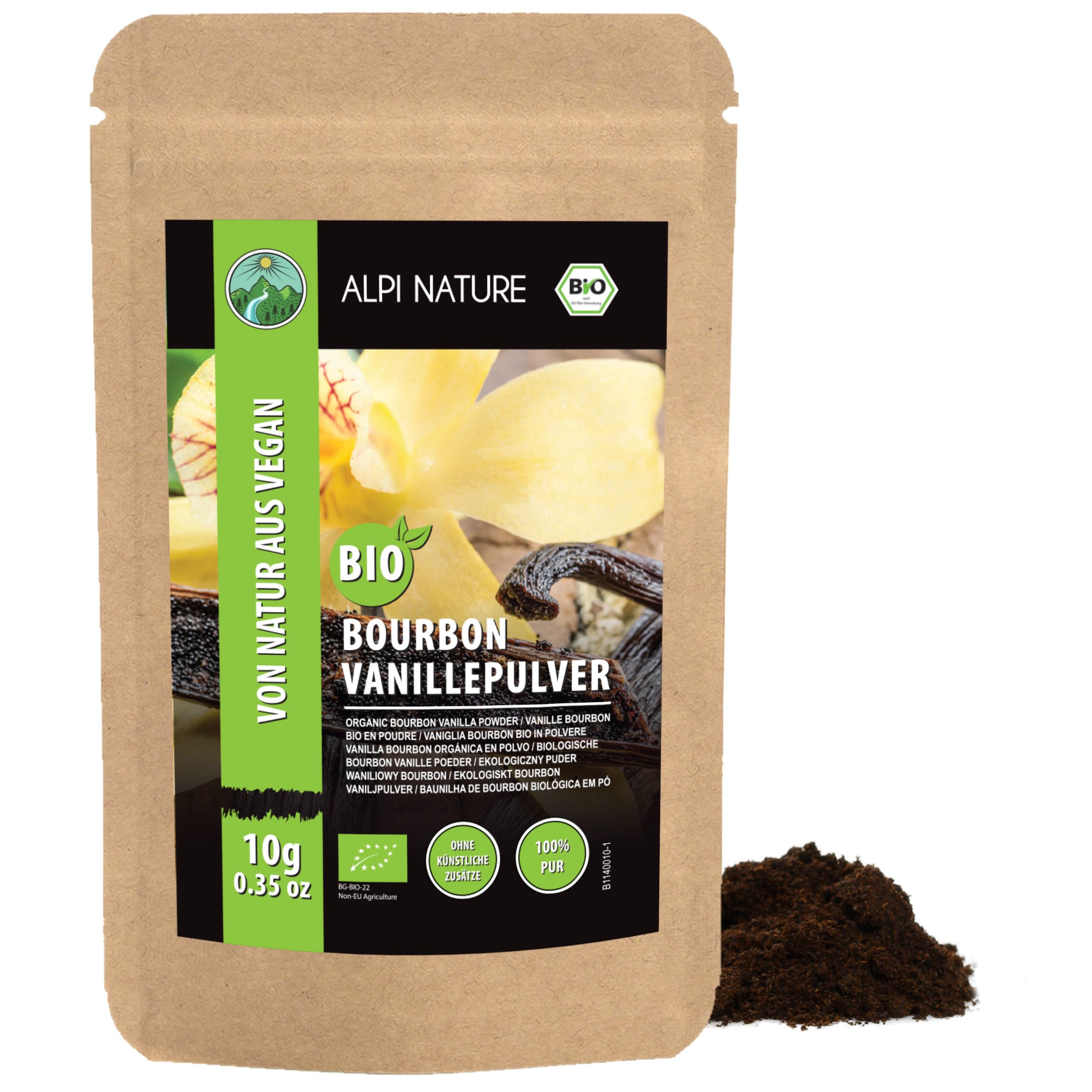 Alpi Nature Ekologiczny Proszek z Wanilii Bourbon 10g, Proszek z Lasek Wanilii z Madagaskaru Klasy A