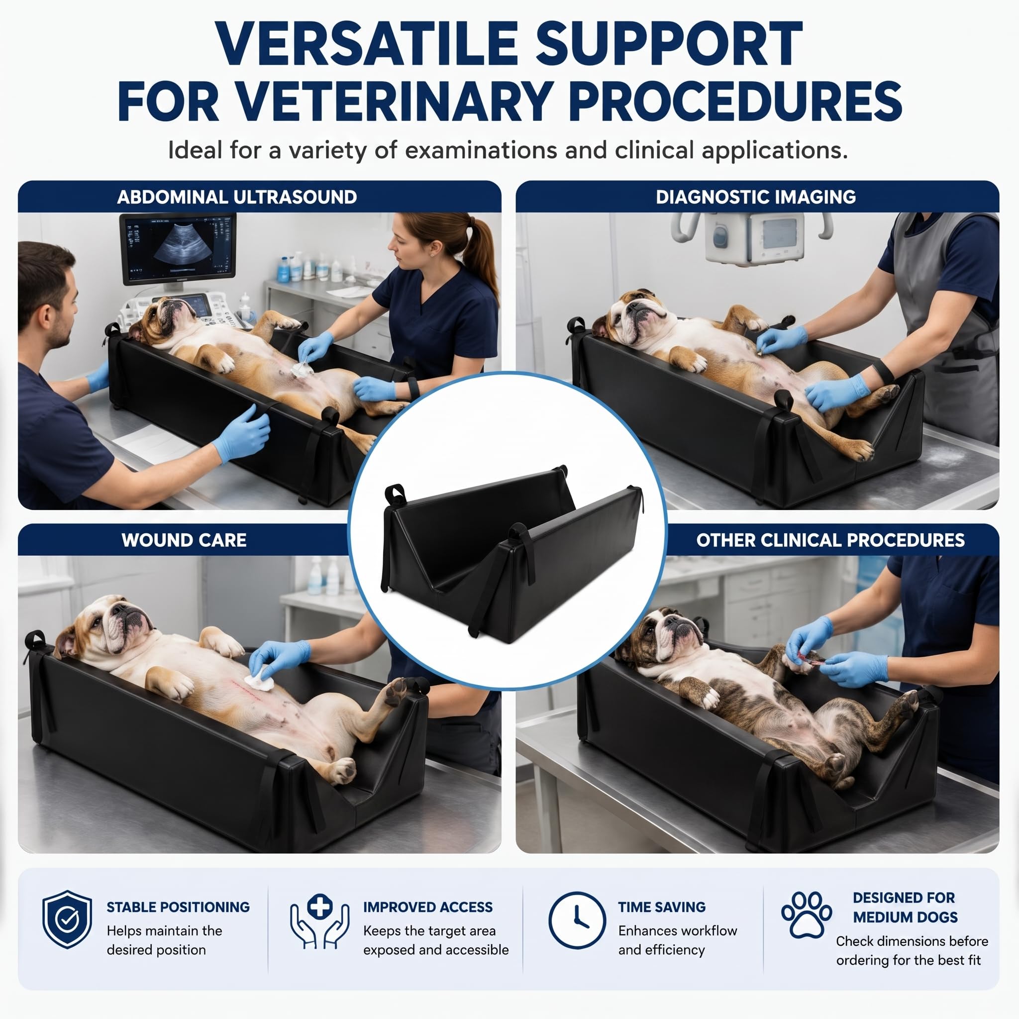Nuanchu Cuscinetto di posizionamento a ultrasuoni per animali domestici, 74,9 x 33,8 x 19,8 cm, immobilizzatore veterinario a raggi X, a forma di V, con 4 cinghie ad anello, trappola a cuneo per esami