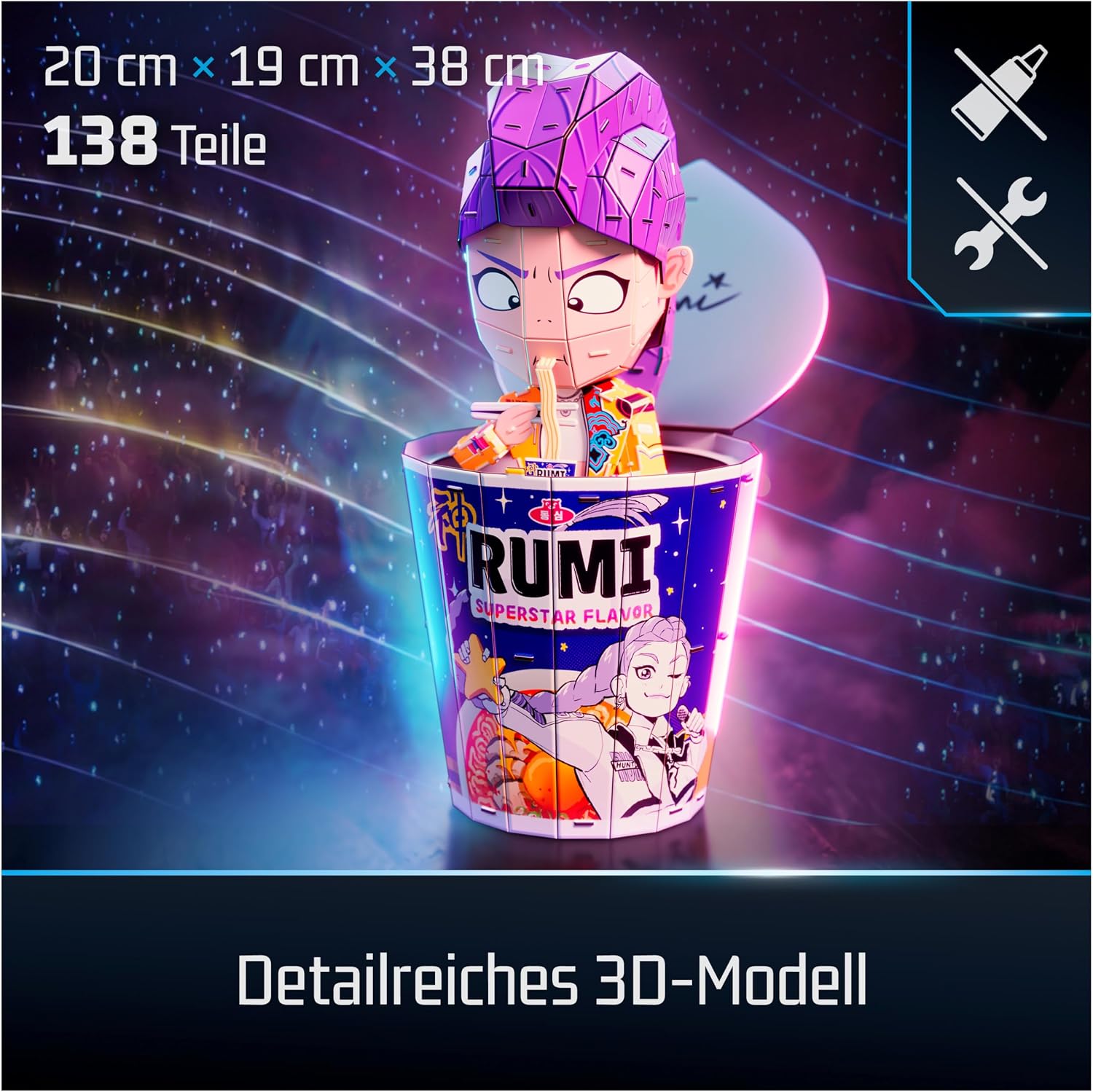 4D Build Kpop Demon Hunters Rumi in Ramyeon Cup 3D Puzzle Model Kit image 3
