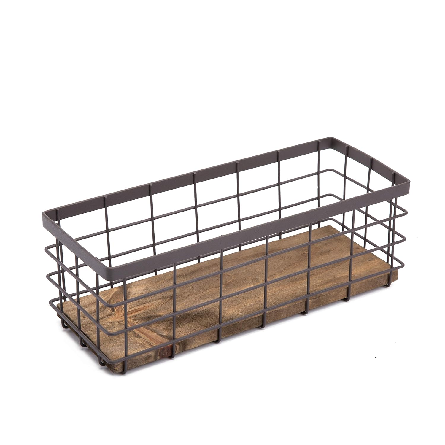 TIEYIPIN Small Metal Wire Storage Basket Detachable Wood Base Storage Organizer Bin Basket for Kitchen Cabinets Bathroom Pantry