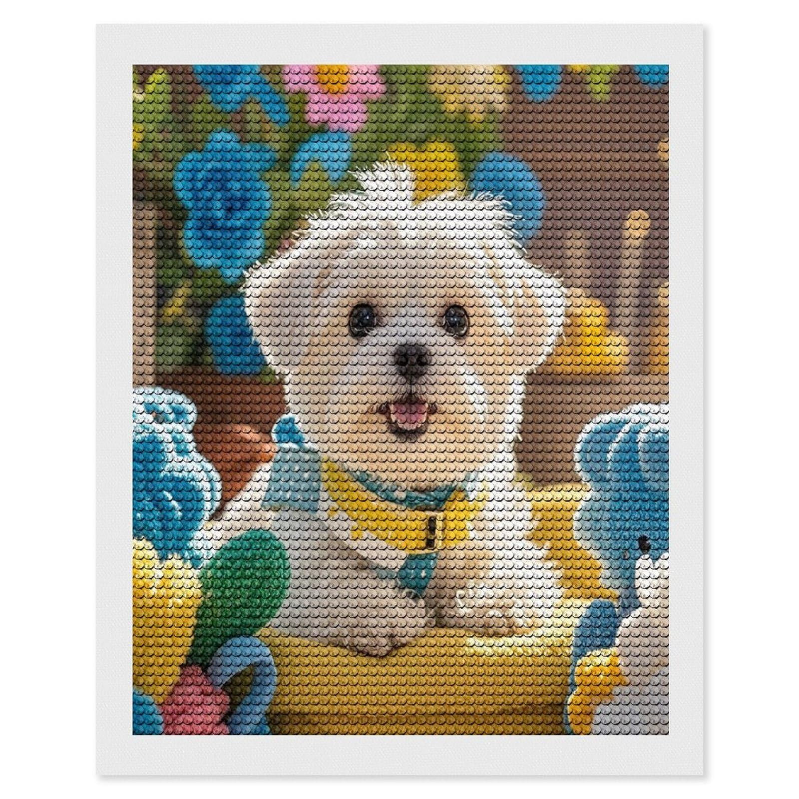FekiLoot Cute Maltese Puppy Diamond Painting Kits for Adults Full Round Drill Diamond Art Kits for Beginners 5D DIY Diamond Dots Paintings Diamonds Pictures Gem Art Home Wall Decor 16"x20"