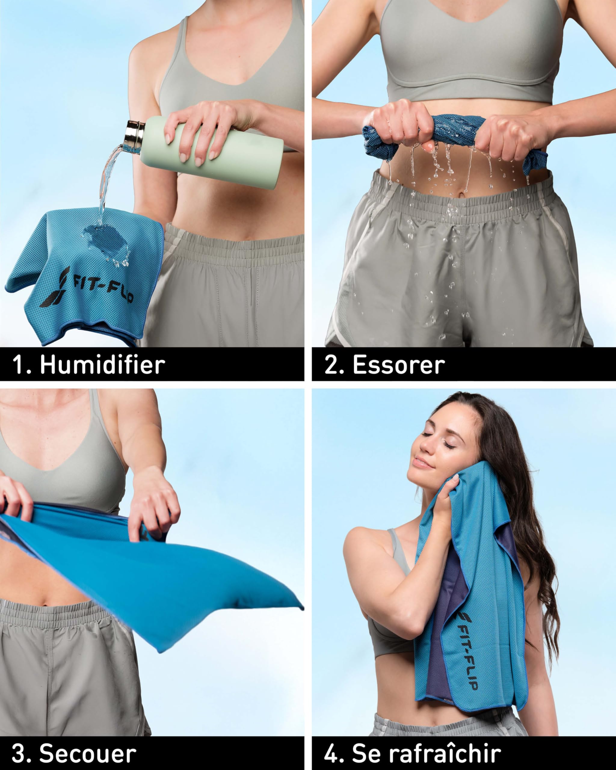 Fit-Flip Serviette de Refroidissement Parfaite comme Serviettes Sport Microfibre ou Serviette rafraîchissante – Airflip Cool Towel pour Fitness, Sports, Voyages, Yoga