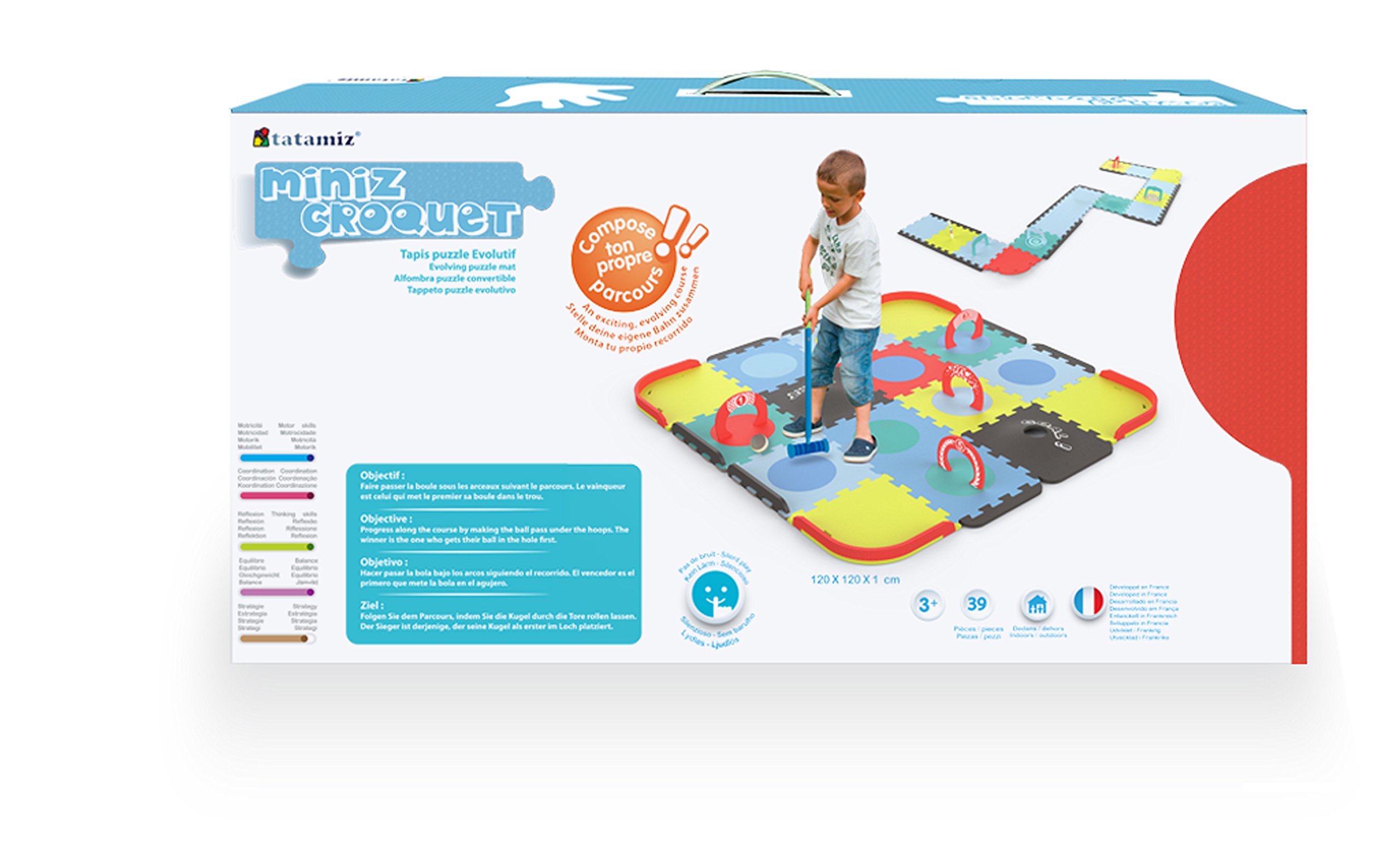 Tapis miniz croquet en mousse - 39 dalles - 2 balles en caoutchouc Jeux d'intérieur et d'extérieur - Enfants dès 3 ans - D'arpèje - TTMZ106