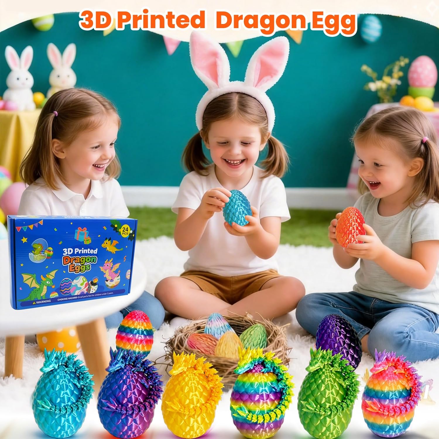 24 PCS 3D Printed Dragon Eggs with Dragon Inside, Prefilled Easter Dragon Egg for Basket Stuffers, Mystery Crystal Easter Toy & Decor, Classroom Prize Supplies, Unique Easter Basket Essentials for Kid - Image 7