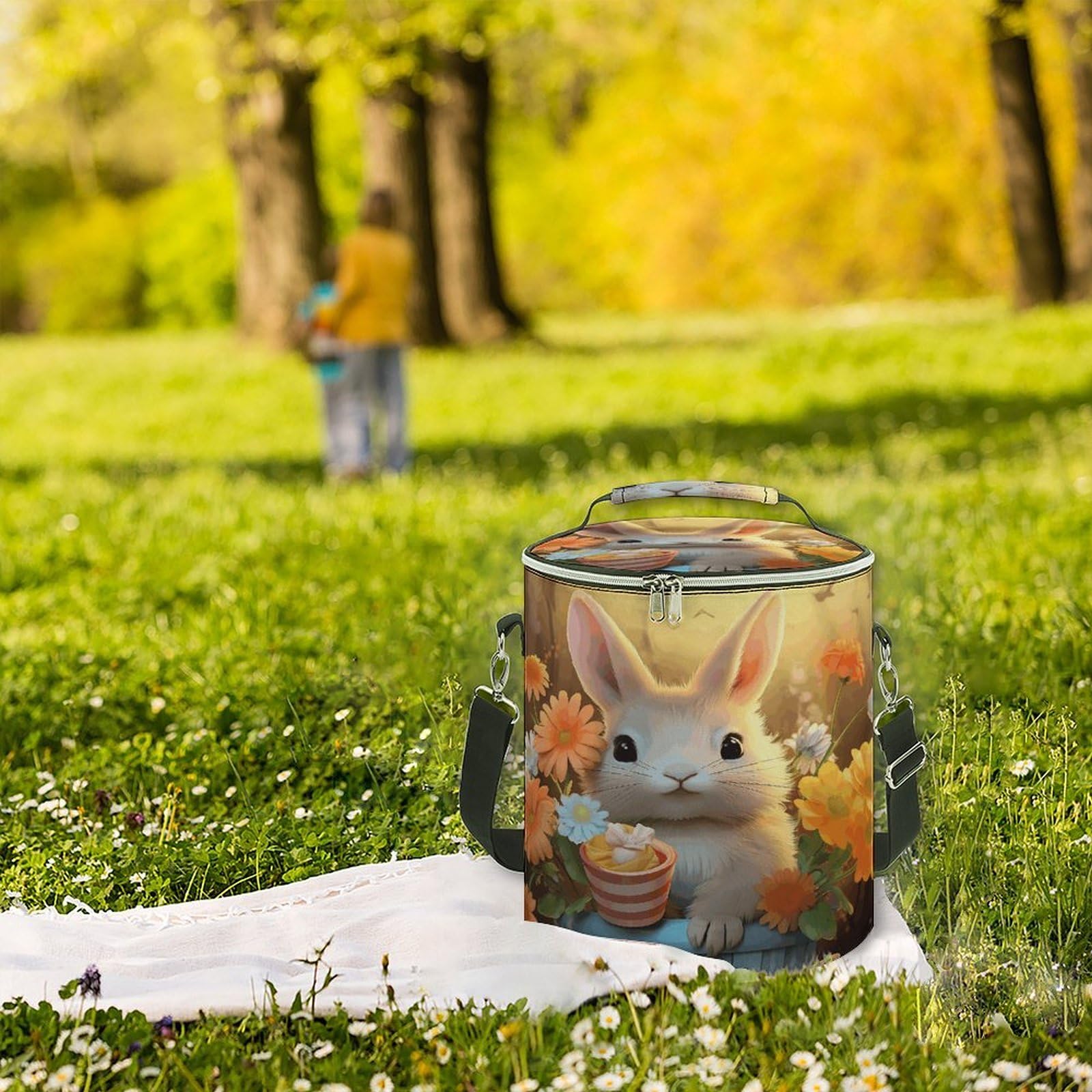 Borsa termica morbida multi-tasca, con coniglio, uccello, fiore, borsa termica a prova di perdite, pieghevole, per spiaggia, viaggi, lavoro