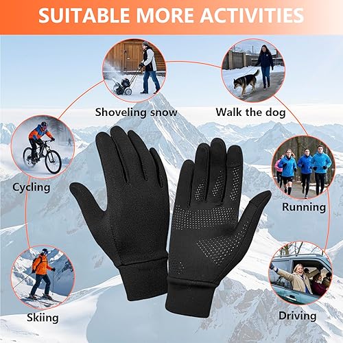 Miniatura 6 de Guantes de invierno para correr para hombres y mujeres, forro térmico para clima frío, guantes térmicos cálidos negros para pantalla táctil, guantes