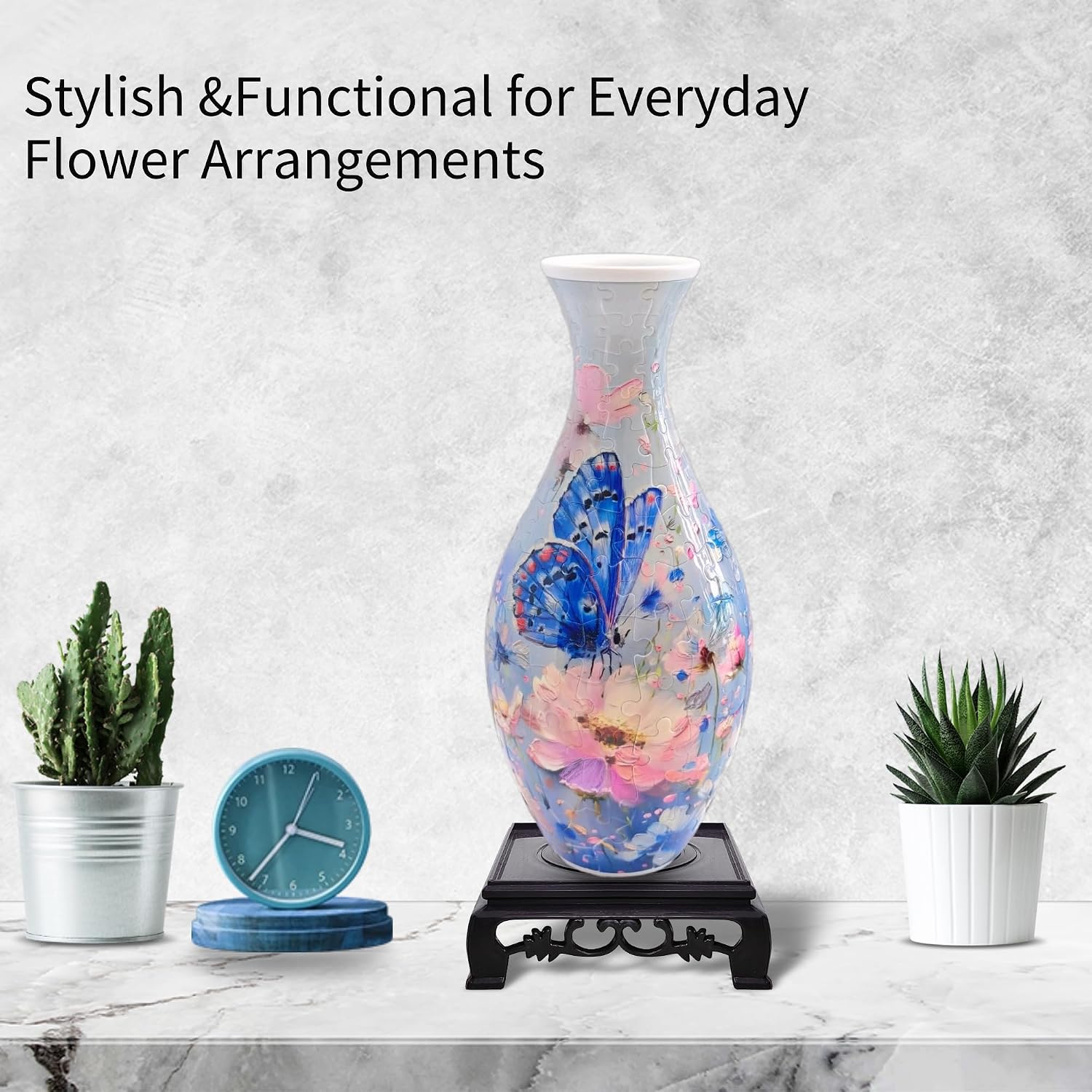 3D Puzzle Vase, Puzzle for Adults, Creative Vase Puzzle for Flowers, Unique Home Décor & Housewarming Gift(Butterfly Flowers)