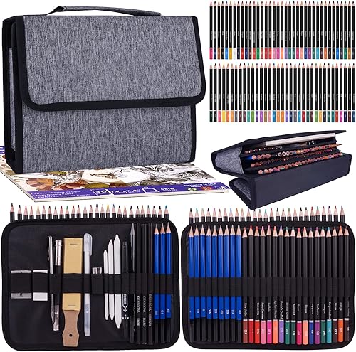 Paquete de 100 suministros de arte para adultos, adolescentes, niños principiantes, suministros de dibujo para artistas, kit de bocetos, juego de