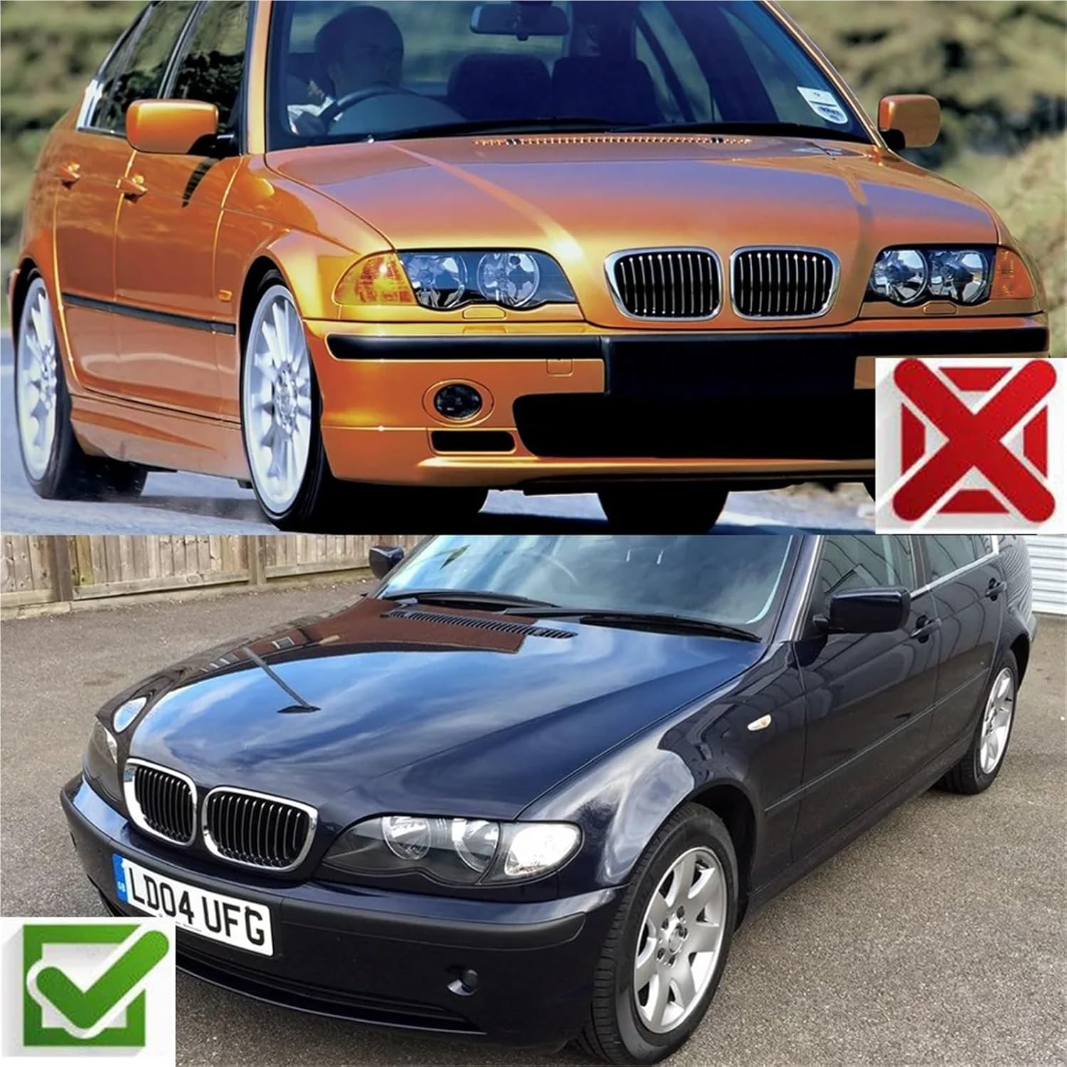 Car Front Bumper Kidney Hood Grille Racing Grill Black Compatible with BMW E46 4-Door Touring Saloon 2002 2003 2004 2005(Black)
