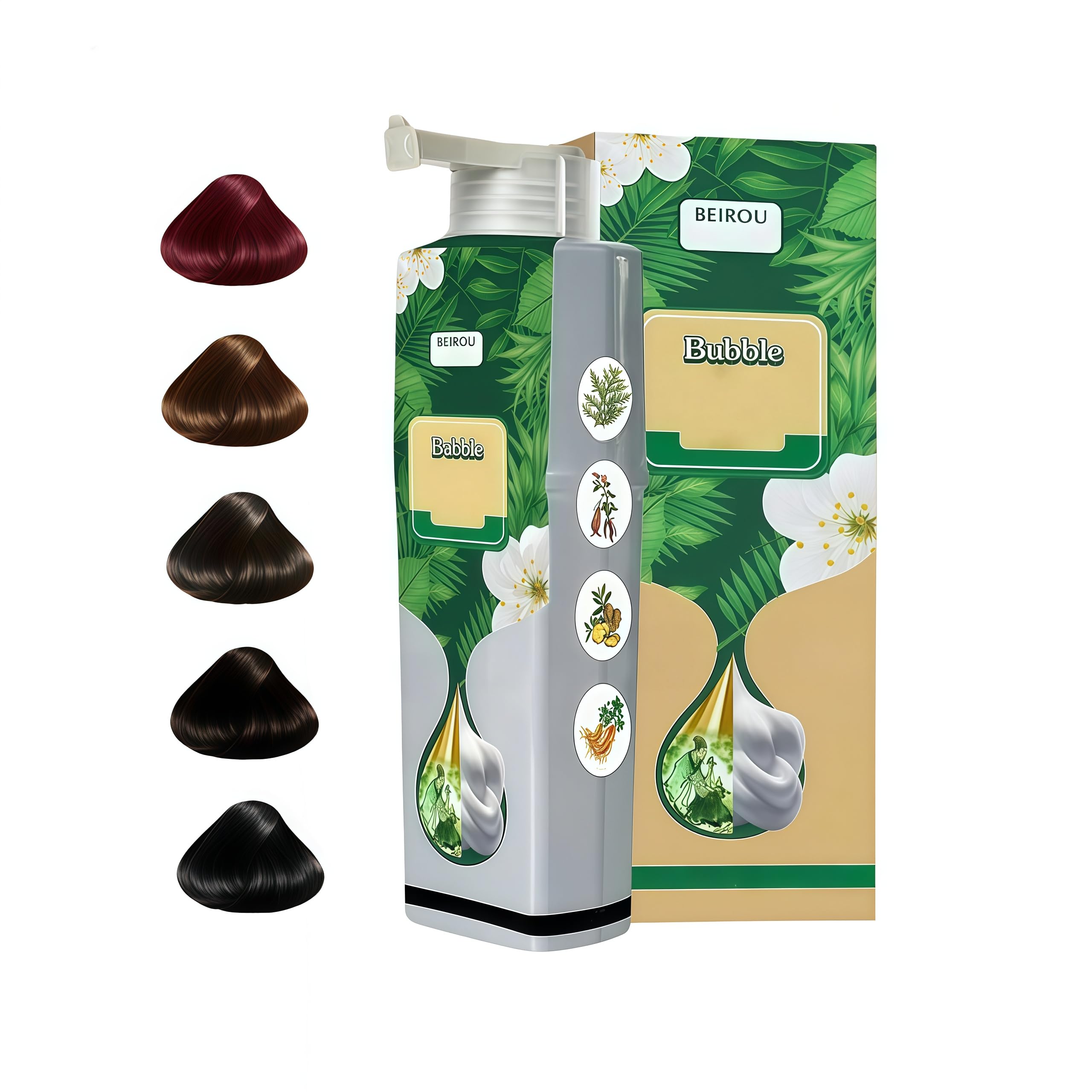 Beirou 200 ML Natural Plant Hair Dye, Pure Plant Extract for Grey Hair Color Bubble Dye (Coffee)