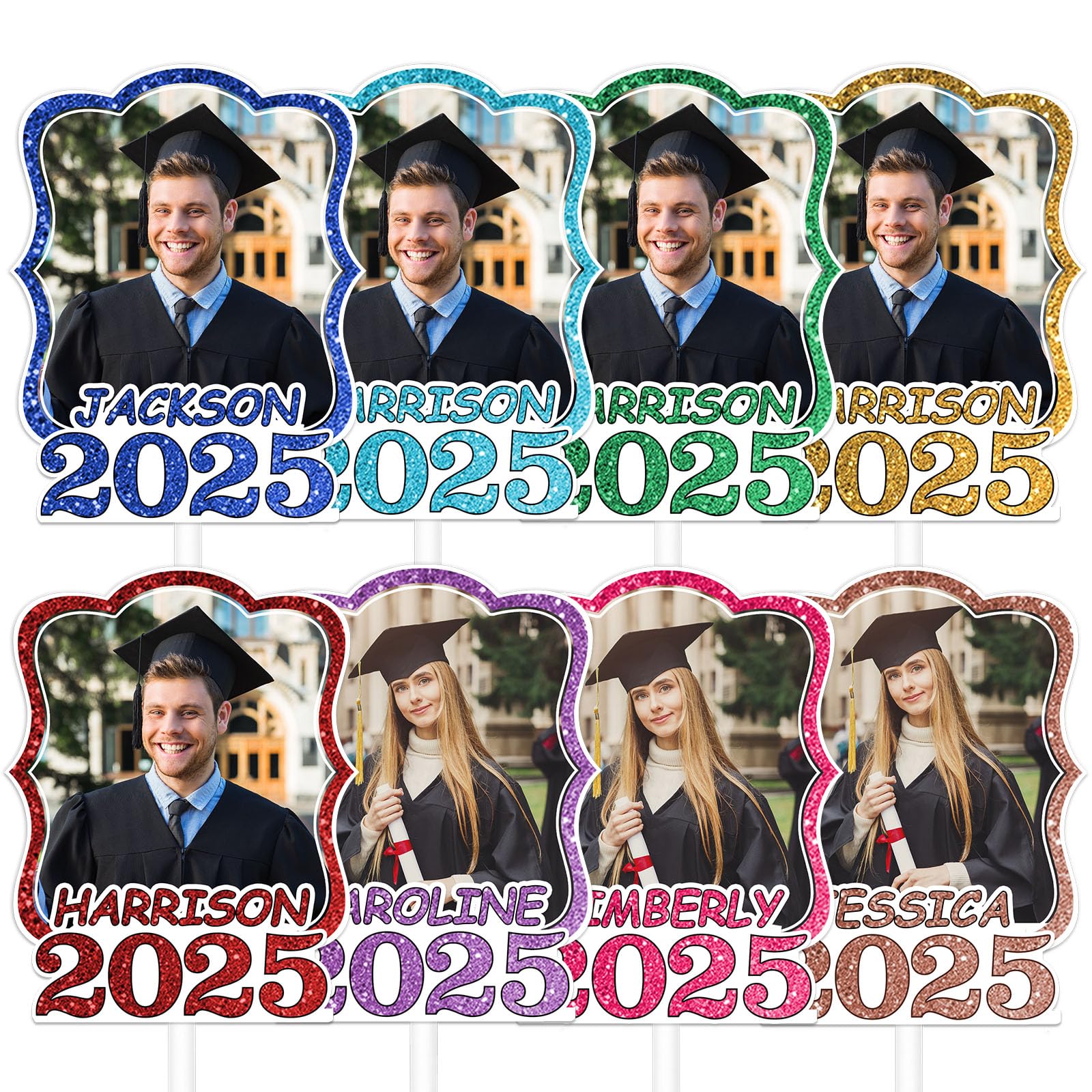 Head Cutouts on A Stick Graduation Fans with Photo 2025, Custom Fat Face Heads Cardboard Cutout Graduates Decoration Gifts-12PCS