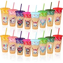 Willinglong 16 Sets Ice Cream Drip Baseball Plastic Tumbler with Lid and Straw 24 oz Reusable Baseball Themed Plastic Cups Ice Cream Party Decorations Summer Decorations for Team Player Lovers Party