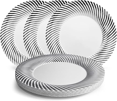 WHISC Platos desechables de lujo de 10.25 pulgadas paquete de 10 Elegante juego de vajilla de plástico para bodas, Navidad, Acción de Gracias,