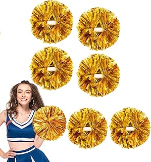 6Pcs Cheerleading Pom Poms Matte Metallic Foil Cheer Pompoms with Baton Handle