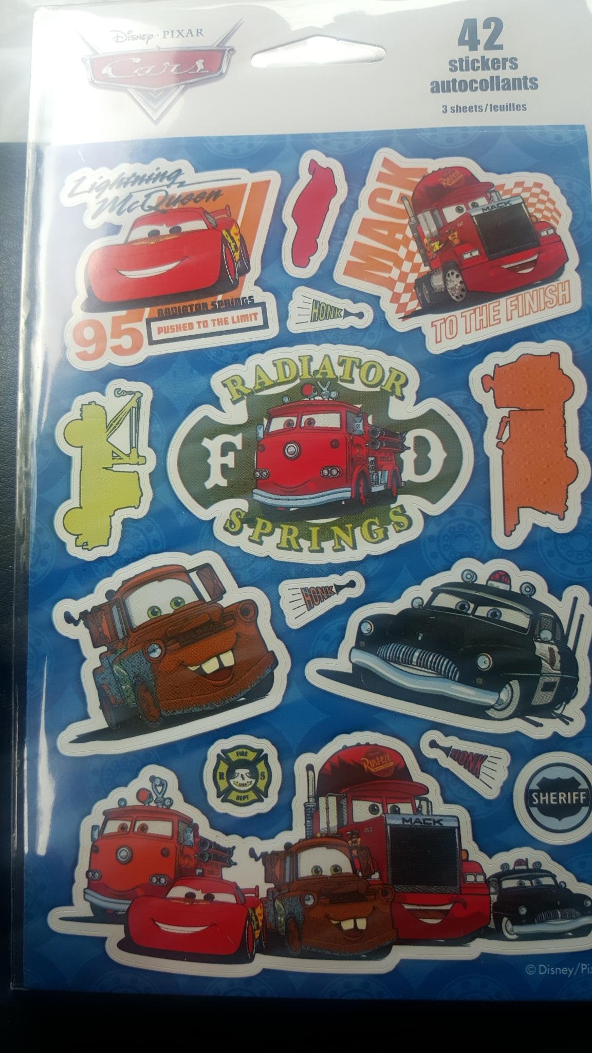 Autocollants Disney Pixar Cars lot de 3 packs de stickers