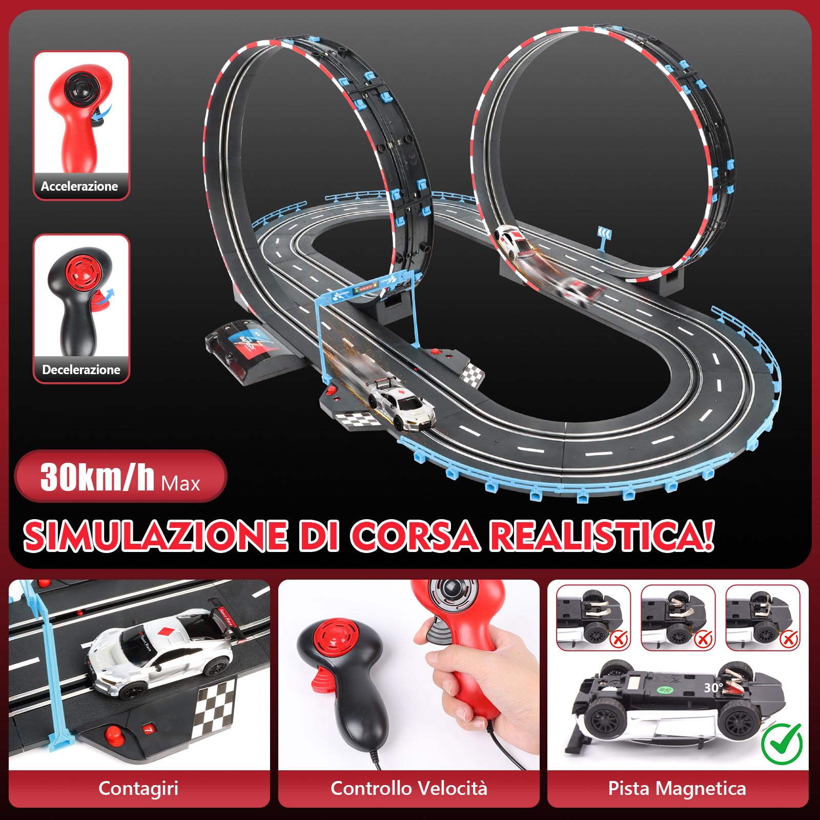 Charmofun Pista Macchinine Telecomandate Auto Elettrica per Bambini, Scala 1:43 Pista da Corsa e 2 Macchinine, Lunghezza 366 cm, Pista Cars per Ragazzi Ragazze 6+
