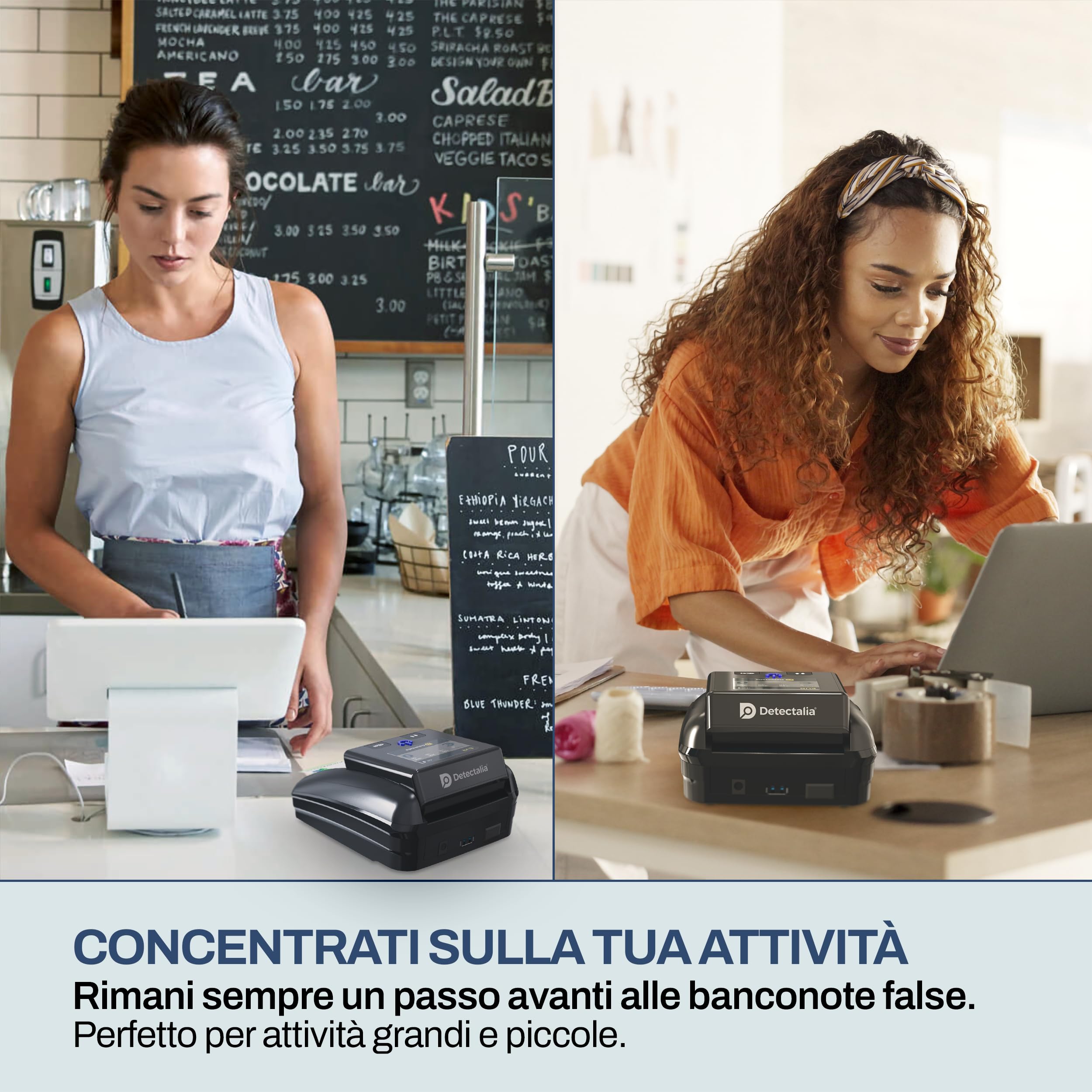 Detectalia D7T+ Rilevatore di banconote false con 100% rilevamento, 5 sistemi di rilevamento per 3 valute EUR, GBP, USD e Display a colori TFT