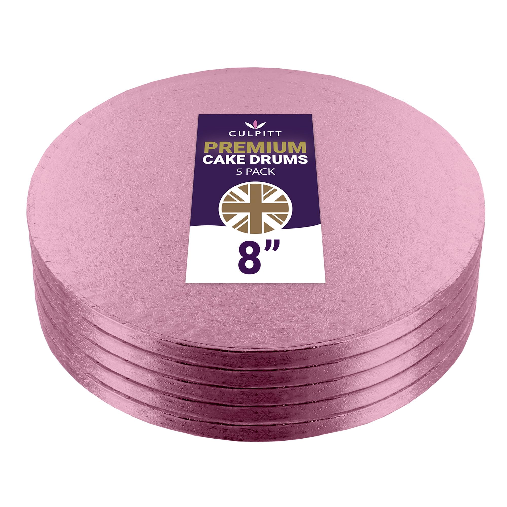 Culpitt Pink 8" Premium Cake Boards | 5 Pack | Round Cake Drums For Tray Bakes, Cakes, And Cupcake Displays, 12Mm Thick, Made In Uk | Pack Of 5