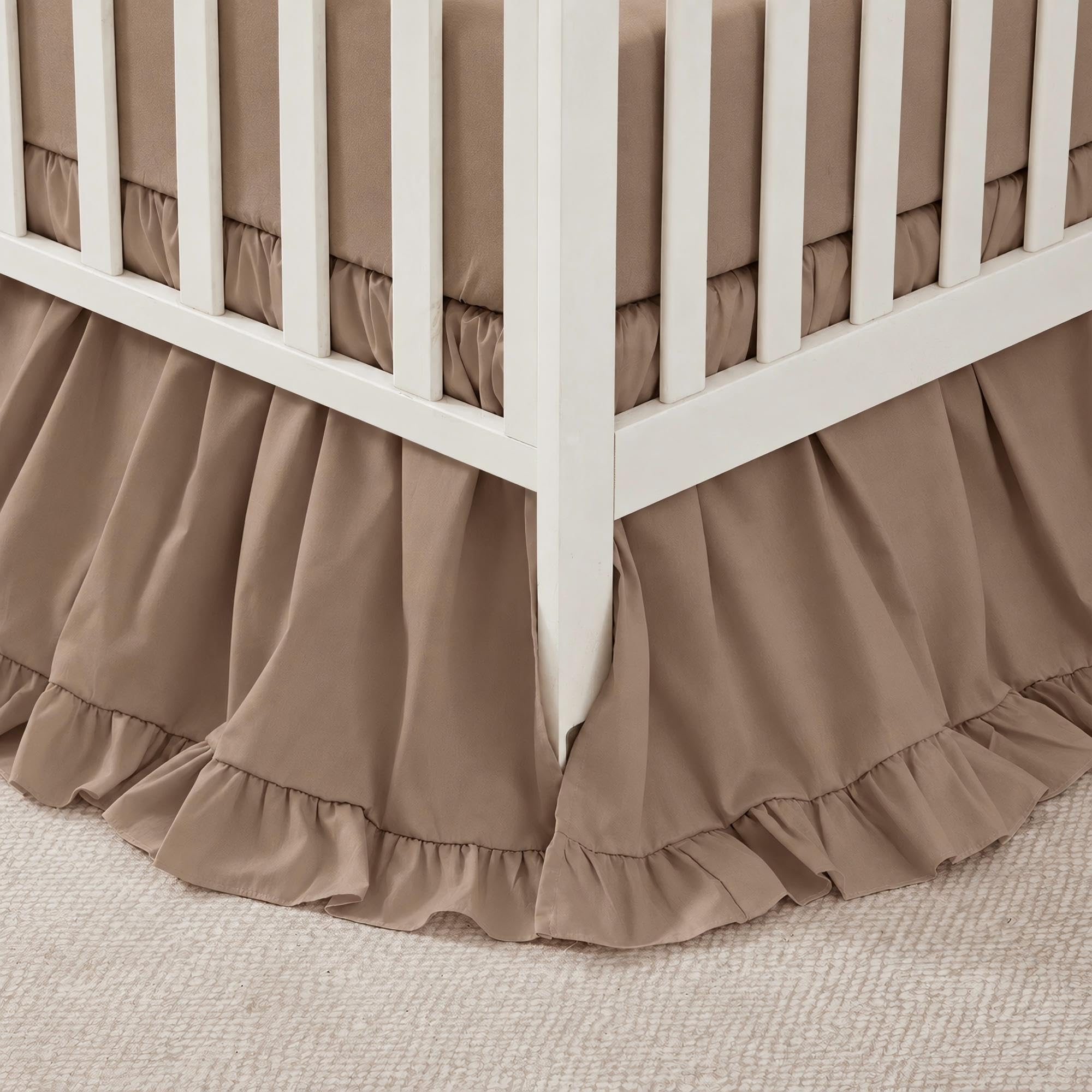 Brandream Ruffles Edge Organic Cotton Crib Skirt Toddler Bedskirt, Brown