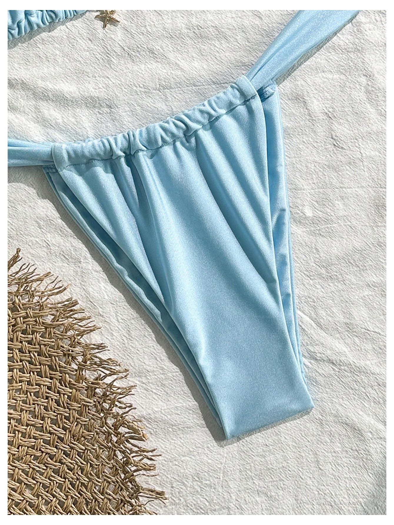 Damski Dwuczęściowy Zestaw Bikini Trójkątne Stringi Brazylijski Strój Kąpielowy Niebieski Średni