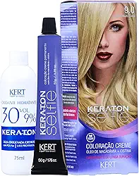Keraton Coloração Permanente Em Creme Para Cabelos Com Cistina E Óleo De Macadâmia Selfie 50G Nº 9.0 Louro Muito Claro