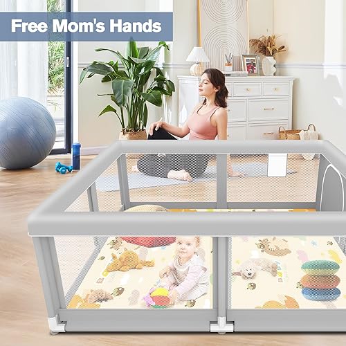 Miniatura 2 de Corralito para bebés con alfombra, 50 x 50 pulgadas, corralito para bebés y niños pequeños, patios de juegos en interiores y exteriores, corral de