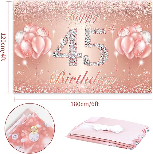 Miniatura 2 de Fondo de pancarta de feliz cumpleaños 45  Suministros de decoración de fiesta de cumpleaños 45 para mujeres u hombres  Oro rosa de 4 x 6 pies
