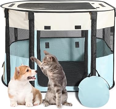 Portable Cat Playpen, Foldable Pet Tent with Carry Bag, 32 x 24 x 22 in | 360 Mesh Ventilation, 600D Oxford Fabric, Top Zip Access, 4 Tent Pegs, Indoor Outdoor Use