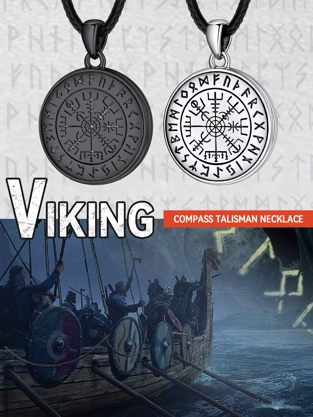 FaithHeart Personalisierter Kette Foto Medaillon Herren Damen 925 Silberkette/Kupferkette Wikinger Mjölnir Halskette mit Rune/Vegvisir/Keltisch Schmuck für Geburtstag Weihnachten