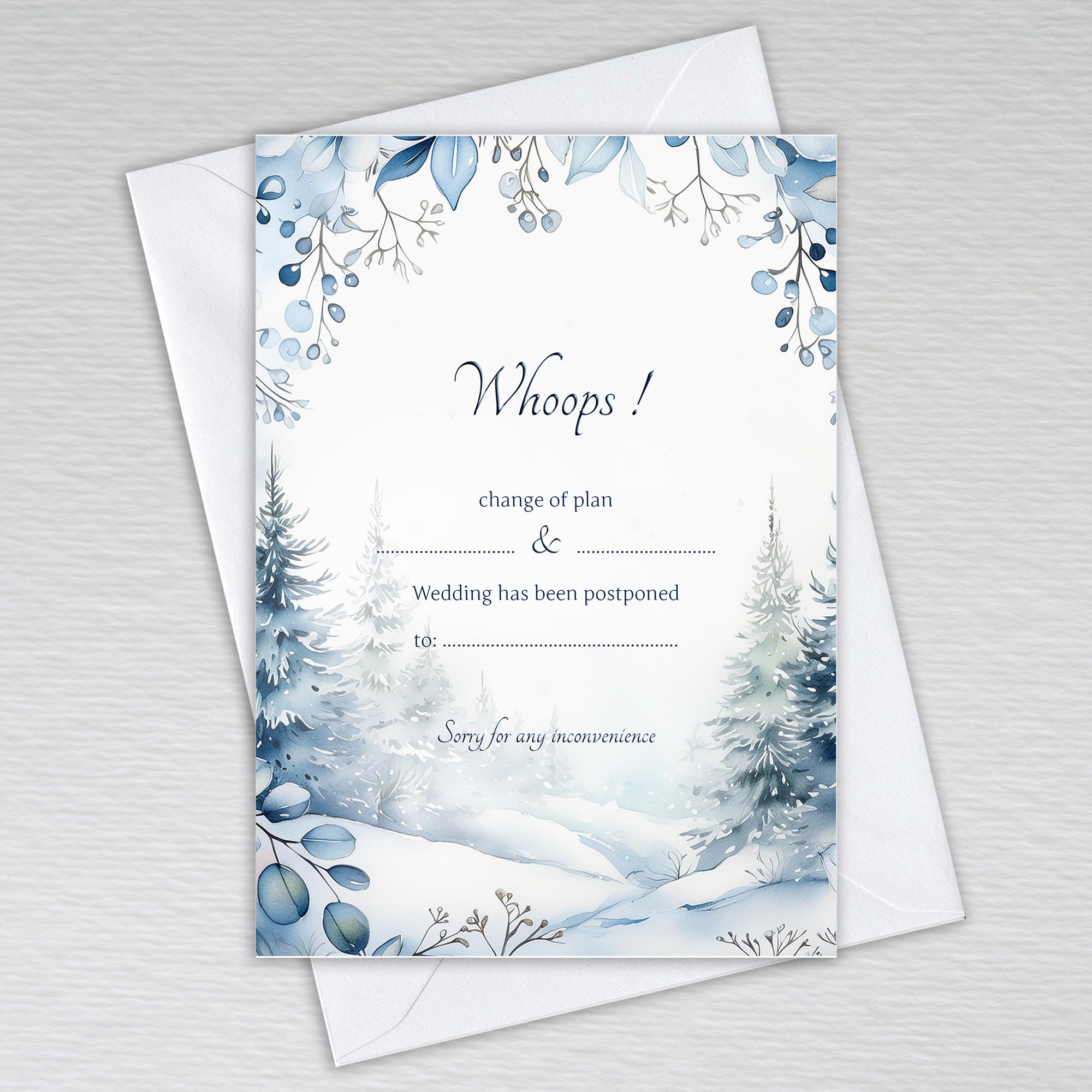 Dusty Blue Winter Change the Date Cards with Envelopes/Change of Plan/Snowy Forest: Dusty Blue Winter Woodland Wedding Postponal Cards (Pack of 50 with Envelopes)