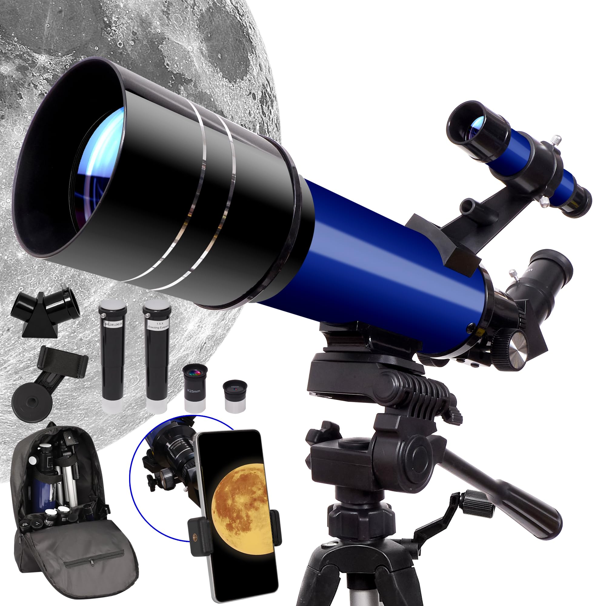 Telescopi per astronomia per adulti, apertura 70 mm, 400 mm, telescopio rifrattore professionale 200X per bambini e principianti, telescopio da viaggio compatto e portatile con borsa per il trasporto