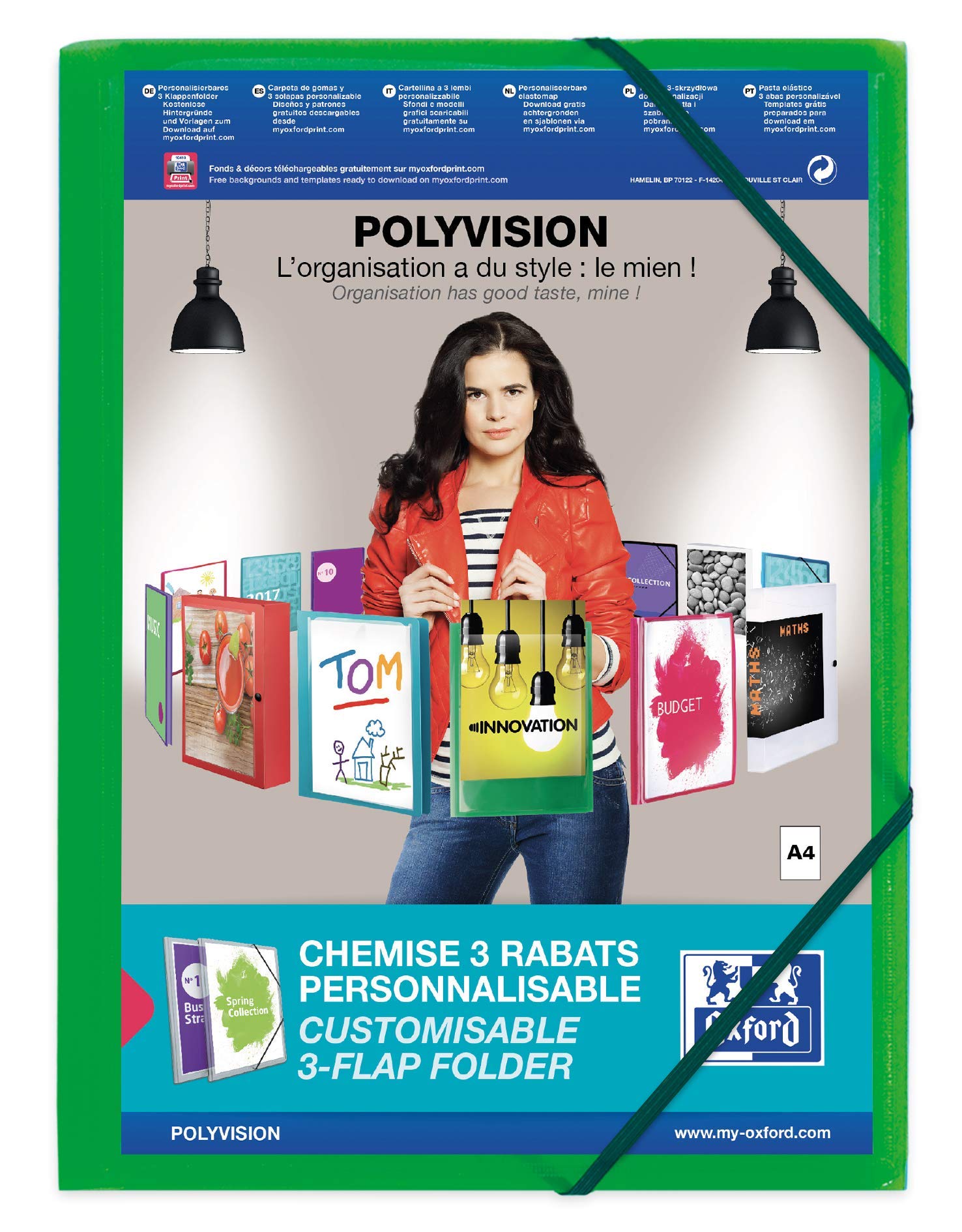 Oxford Polyvision 100201155 narożna teczka z tworzywa sztucznego, 12 sztuk, DIN A4, z 3 klapami, zielona, teczka na dokumenty, idealna do biura, szkoły i organizacji mobilnej