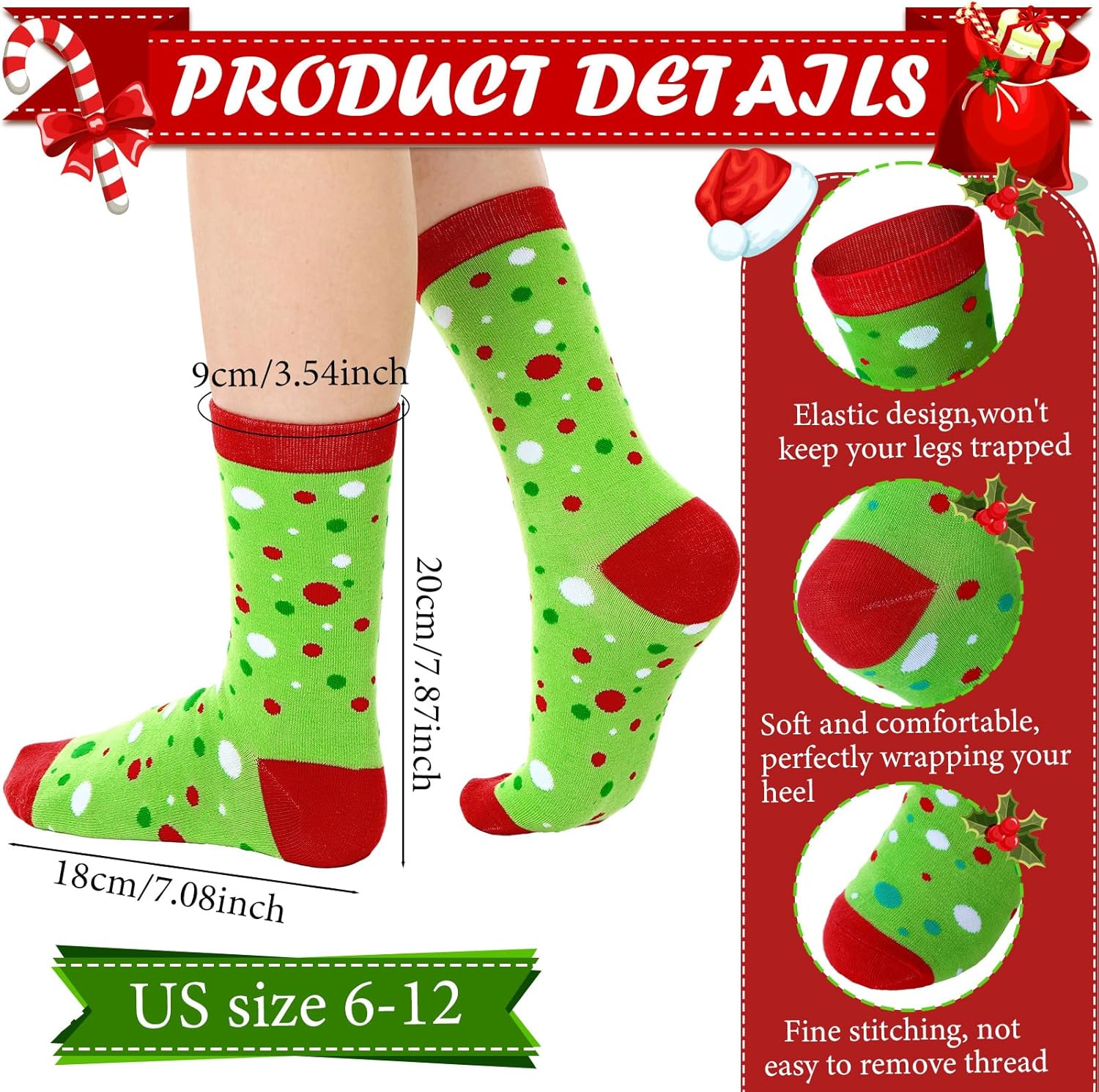 6 Pairs Christmas Socks Gift for Women Men Teen Green and Red Holiday Socks for Christmas Party Supply Socks Gift Christmas Stocking Stuffer Xmas Novelty Socks Us Size 6-12 - Image 3