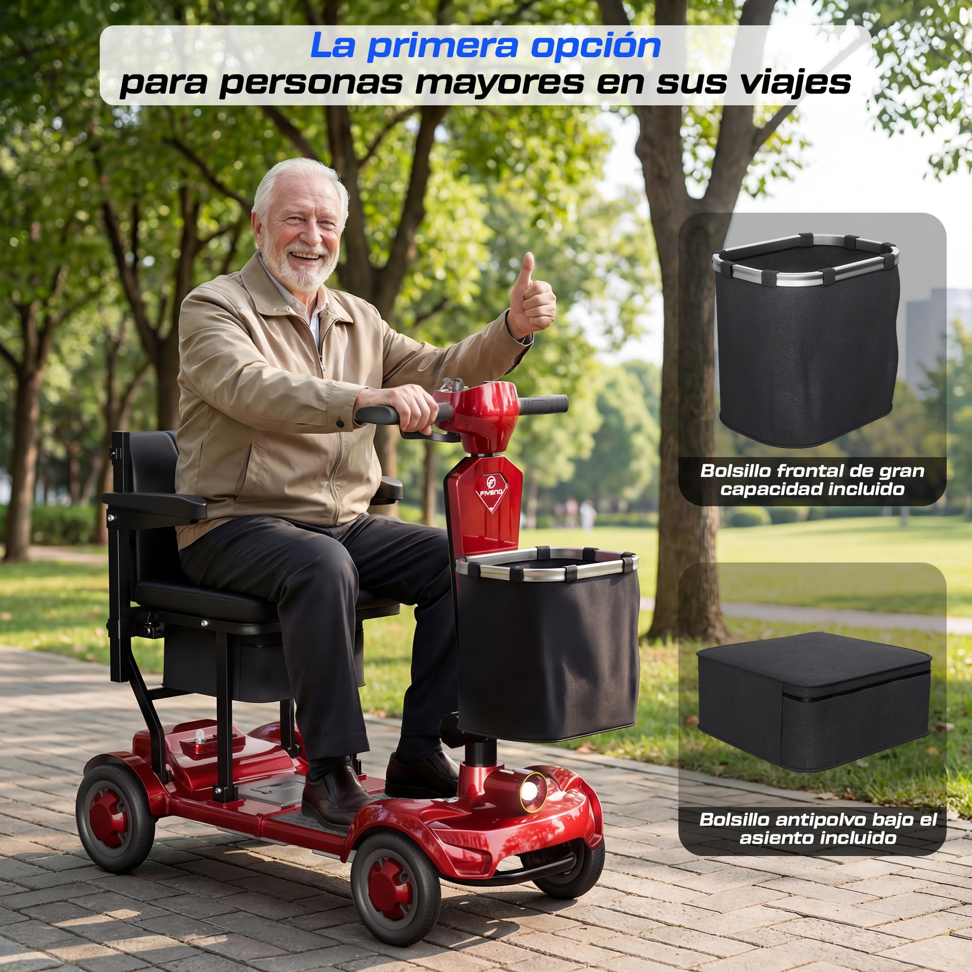 JANSNO F1 Pro Scooter Eléctrico Plegable para Mayores - 120kg Capacidad, 30-35 millas Autonomía, Batería Extraíble, Luz LED, Cesta y Portavasos - Ligero y Portable