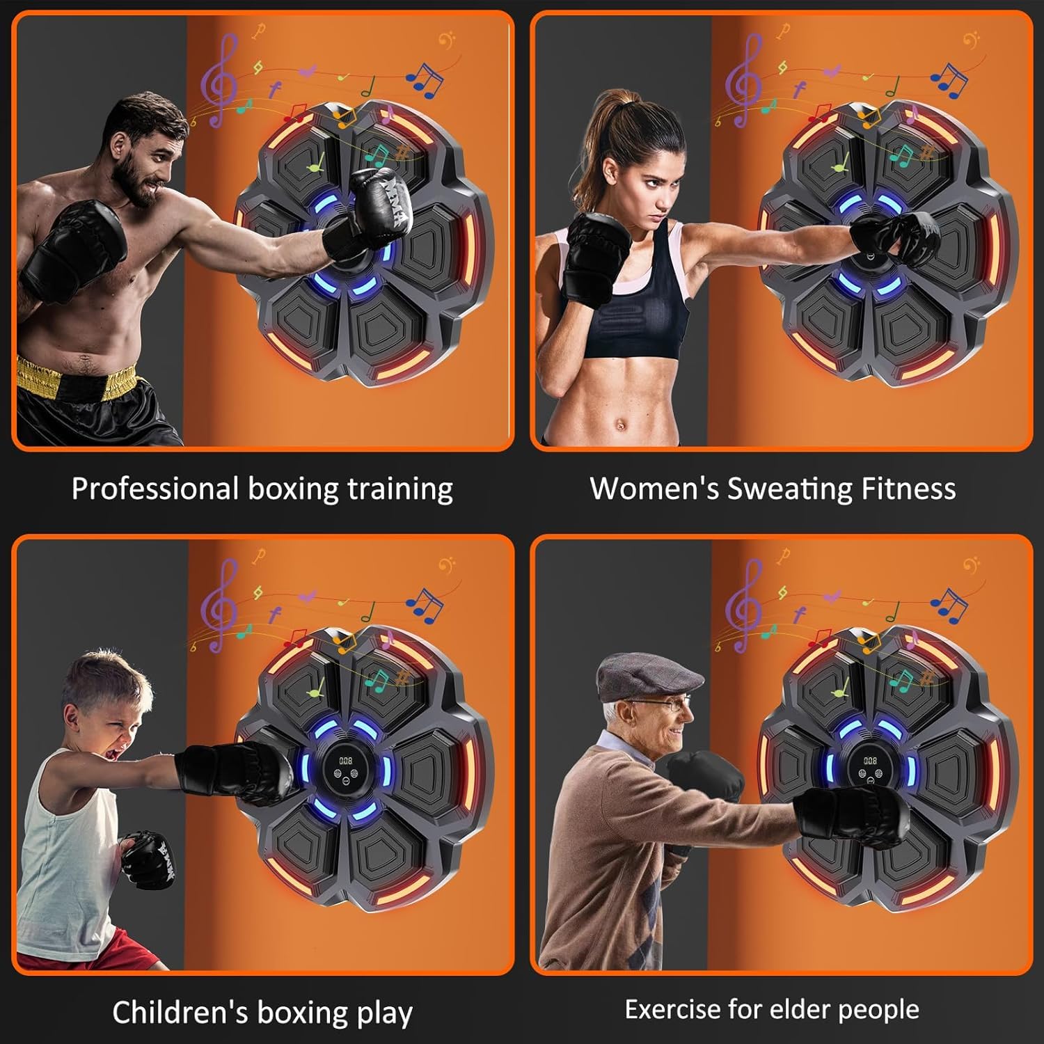 Maquina Boxeo Musical Pared 9 Modos 9 Velocidad Music Boxing Machine Adulto con Guantes Bluetooth Recuento Inteligente
