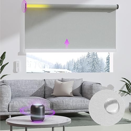 Astomi Persianas enrollables motorizadas para ventanas, persianas inteligentes opacas para interiores, control remoto y de voz sin esfuerzo,