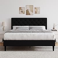 Vista 11 de HOMBCK Base de cama de tamaño individual con cabecera, base de cama tapizada con plataforma de lino para niños, base de cama de tamaño individual