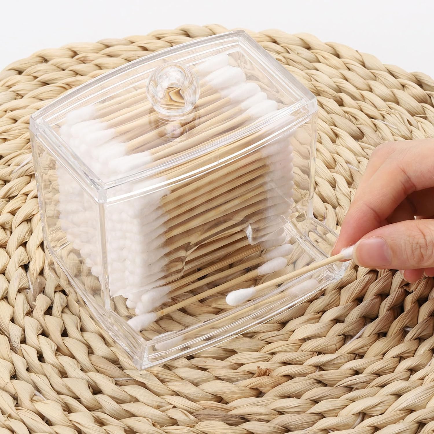Amazon.com: 10oz Qtip Holder Dispenser Big Clear Bathroom Organizer ...
