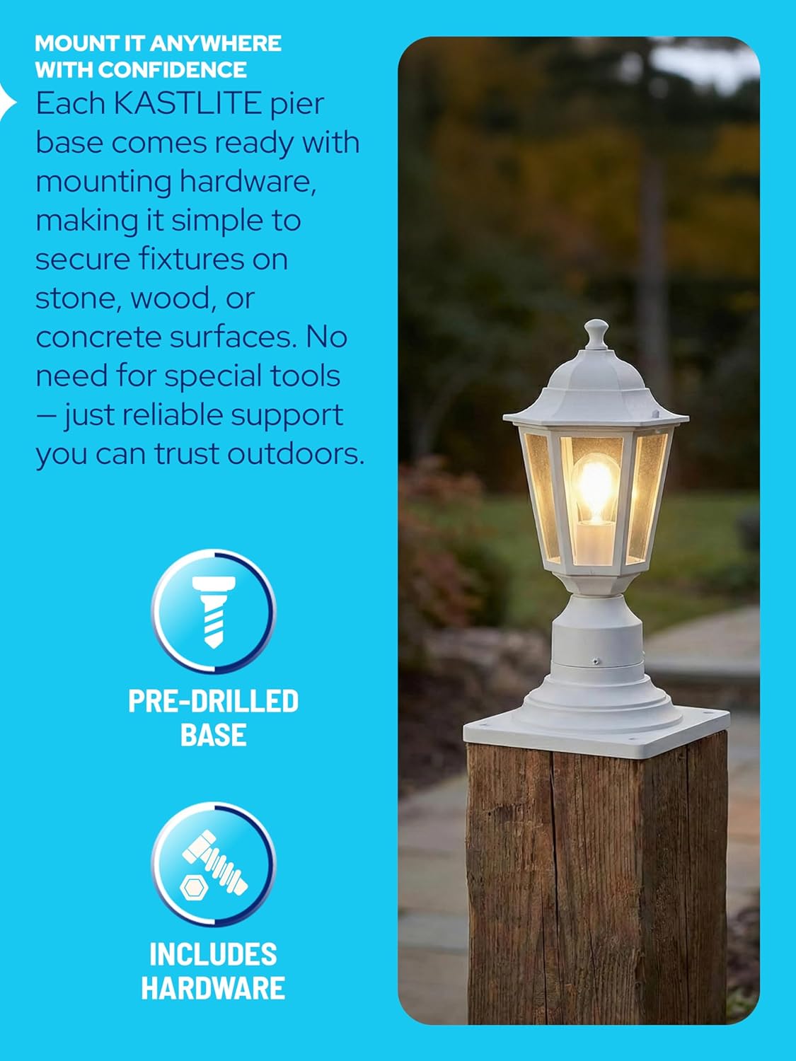 KASTLITE Pier Mount Base for Outdoor Light Fixtures – 2.77" OD Heavy-Duty Cast Aluminum Rust-Proof Mounting Hardware for Deck Porch Patio Fence Pillar & Pole Lights – 6.06" x 6.06", Layered, Black