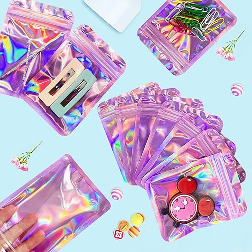Miniatura 5 de 200 bolsas holográficas para pequeñas empresas bolsas de Mylar resellables para almacenamiento de alimentos bolsas Ziplock de tamaño de bocadillos