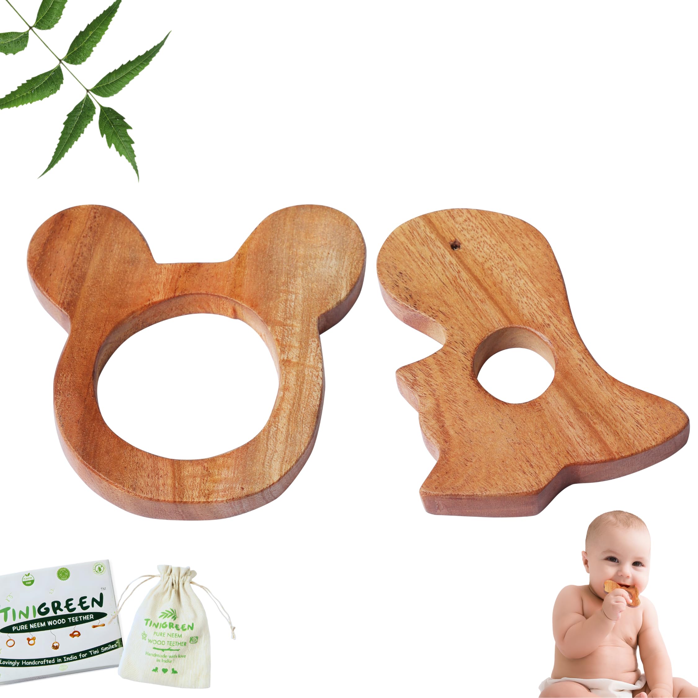 Neem Wooden Baby Teether Dinosaur & Mickey Shape Natural Wooden Teether for Infants 3–12 Months (Pack of 2)-image-18