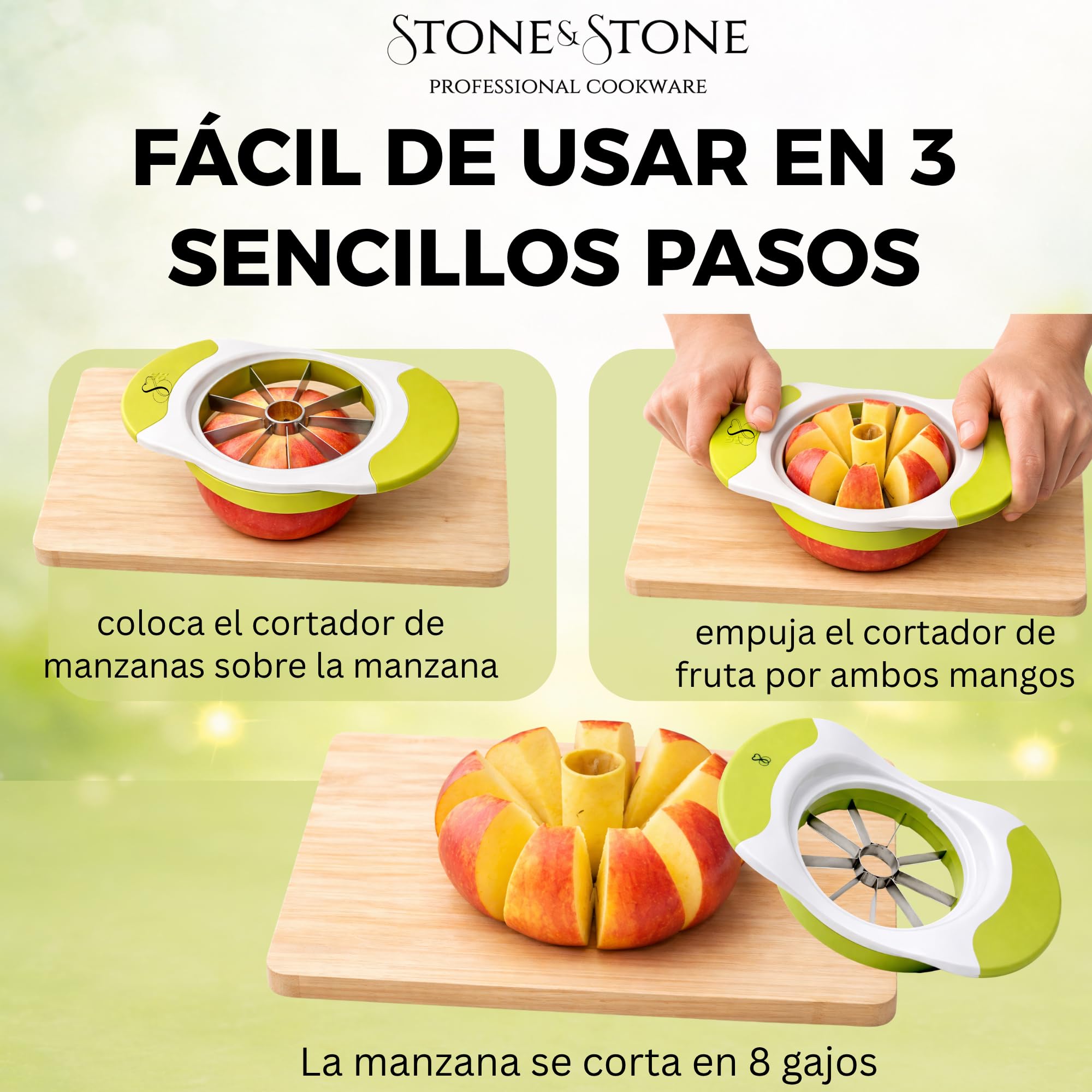 Stone & Stone - Troceador y descorazonador de manzanas con hojas de acero inoxidable