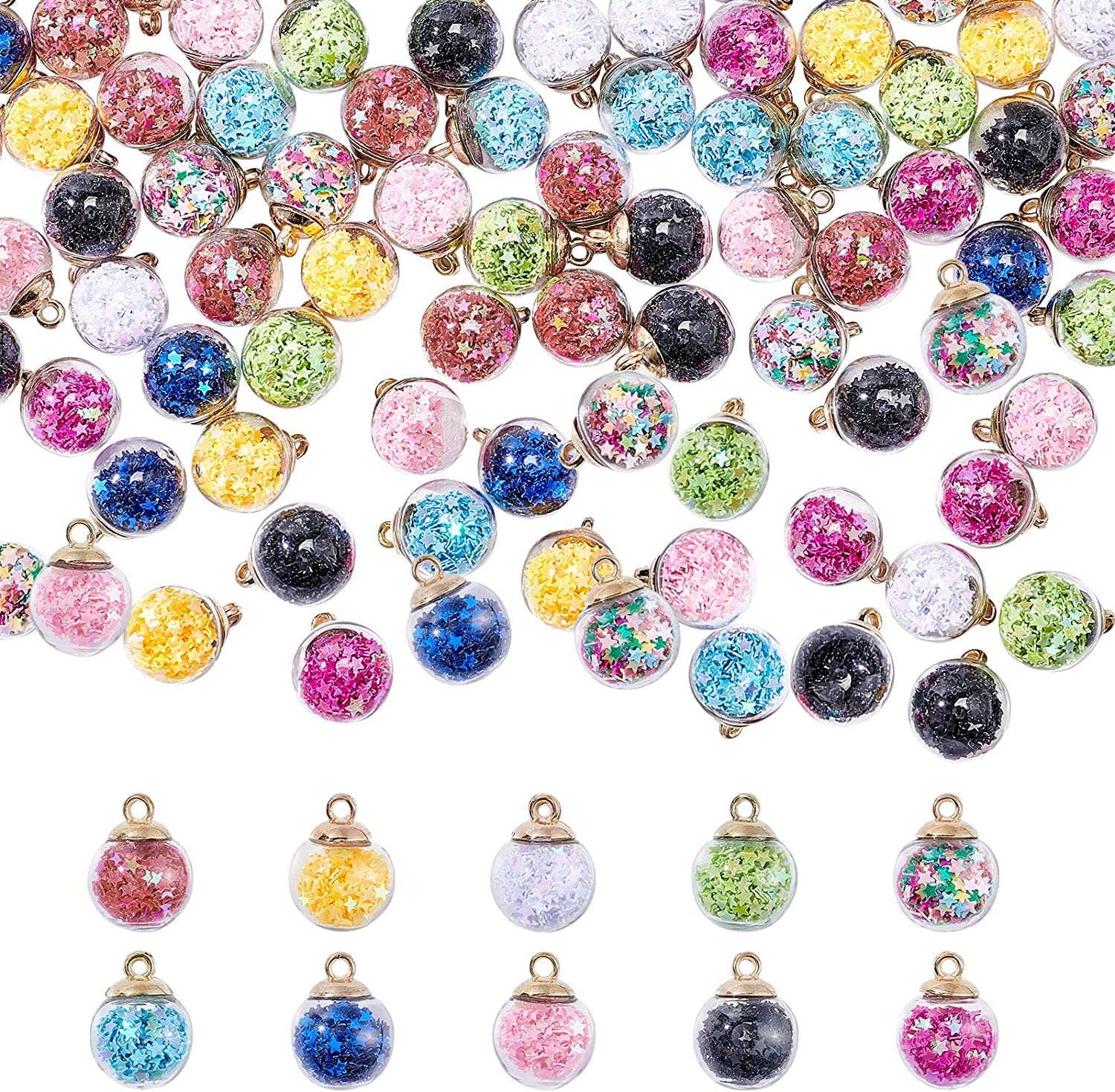 30 Piezas 16mm Bolas Cristal Mixto Colgantes con Lentejuelas Brillantes para Hacer Colgantes de Collar, Aretes, Bricolaje Artesanía