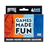 Bicycle 4 Playing Card Games in 1: Euchre, Hearts, Spades, and Solitaire (4 Card Game Pack)