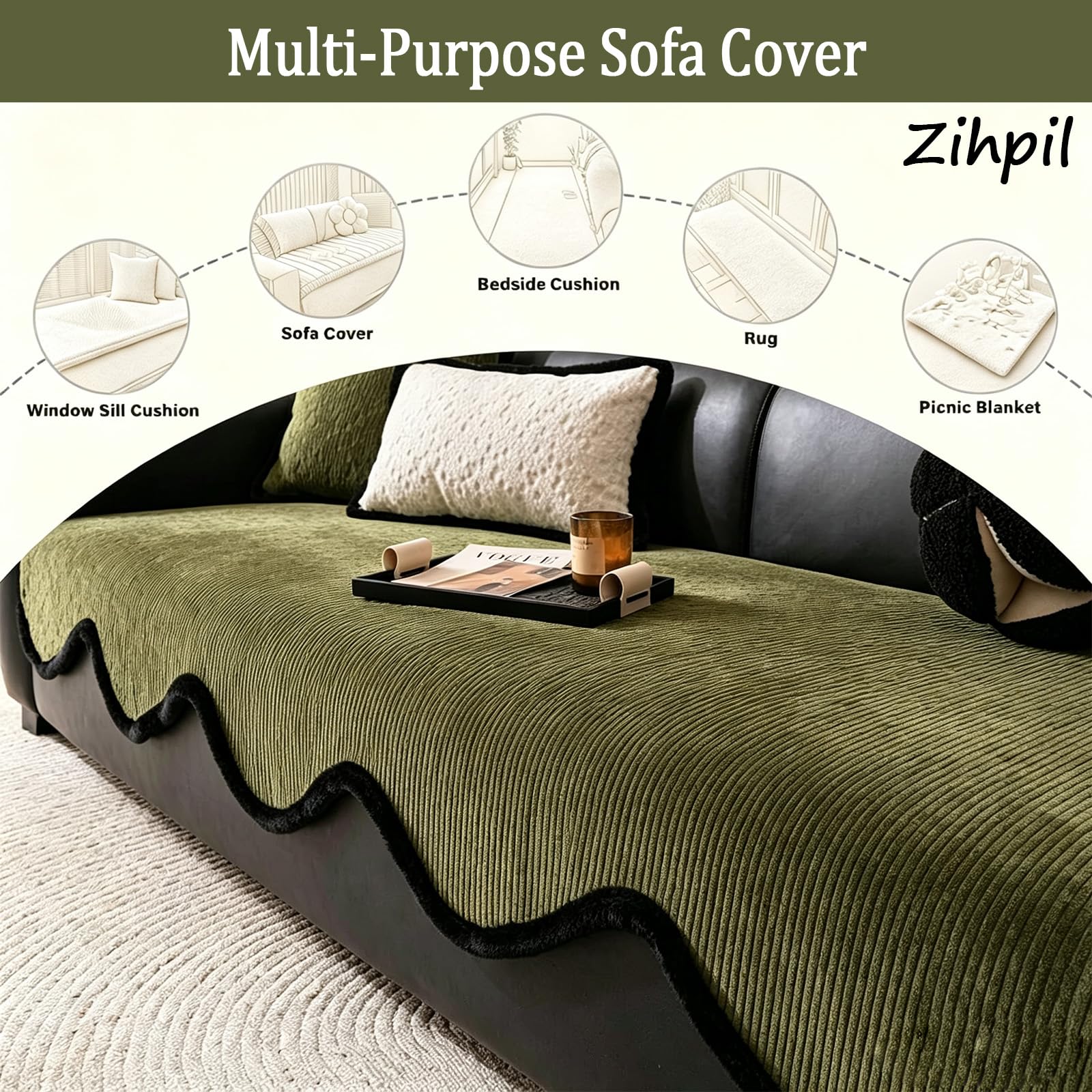 Couchbezug für Sofa 2 3 4Sitzer, rutschfeste Chenille-Sofakissenauflage(Grey,120 * 180cm)