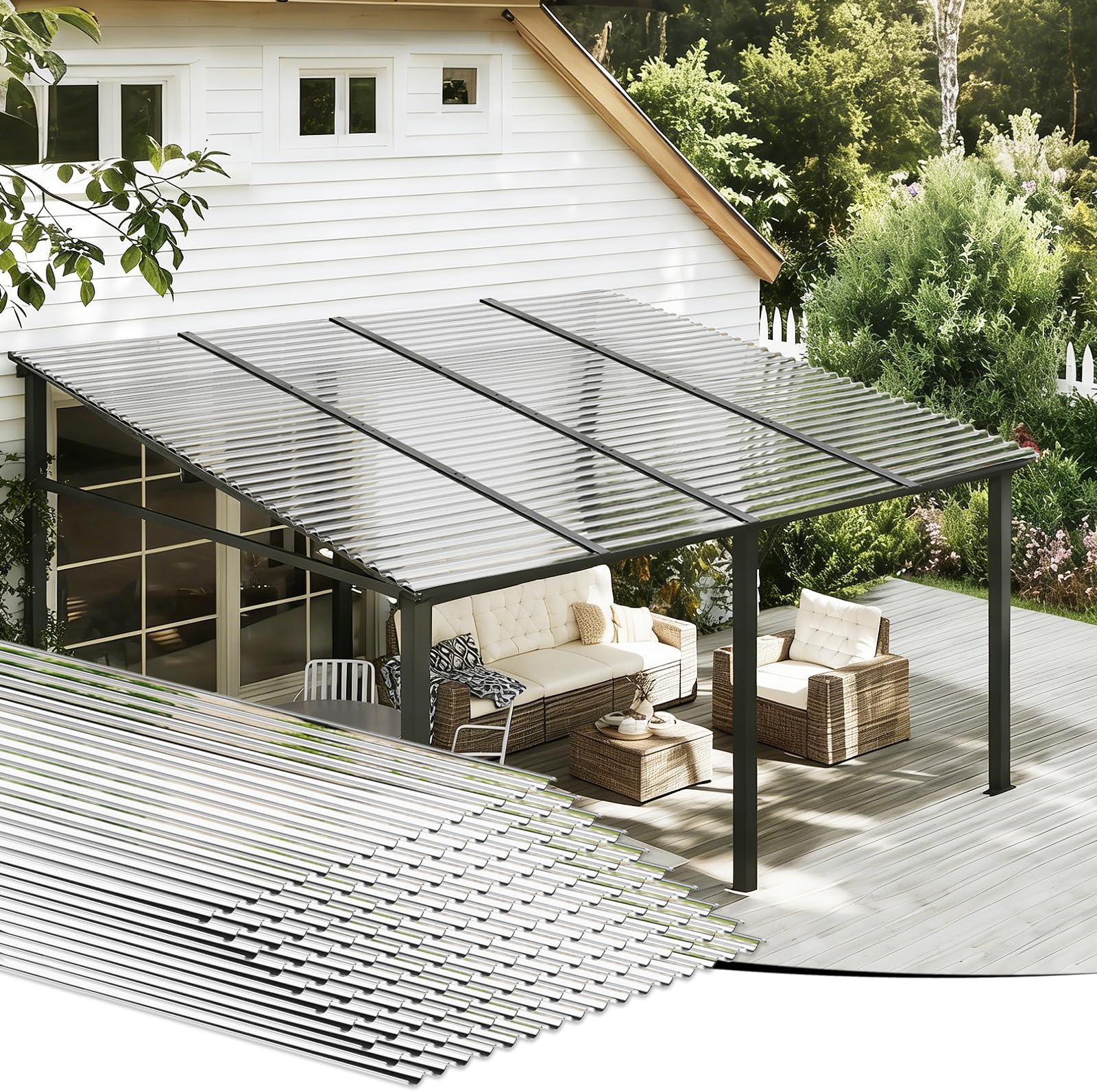 EVERECO 10 Pcs 3'FT x 2'FT x 0.05" in Clear Polycarbonate Roofing Panels, Splicable Corrugated Greenhouse Roof Sheets, UV Resistant, Waterproof Panels for Greenhouse, Sheds & Canopies