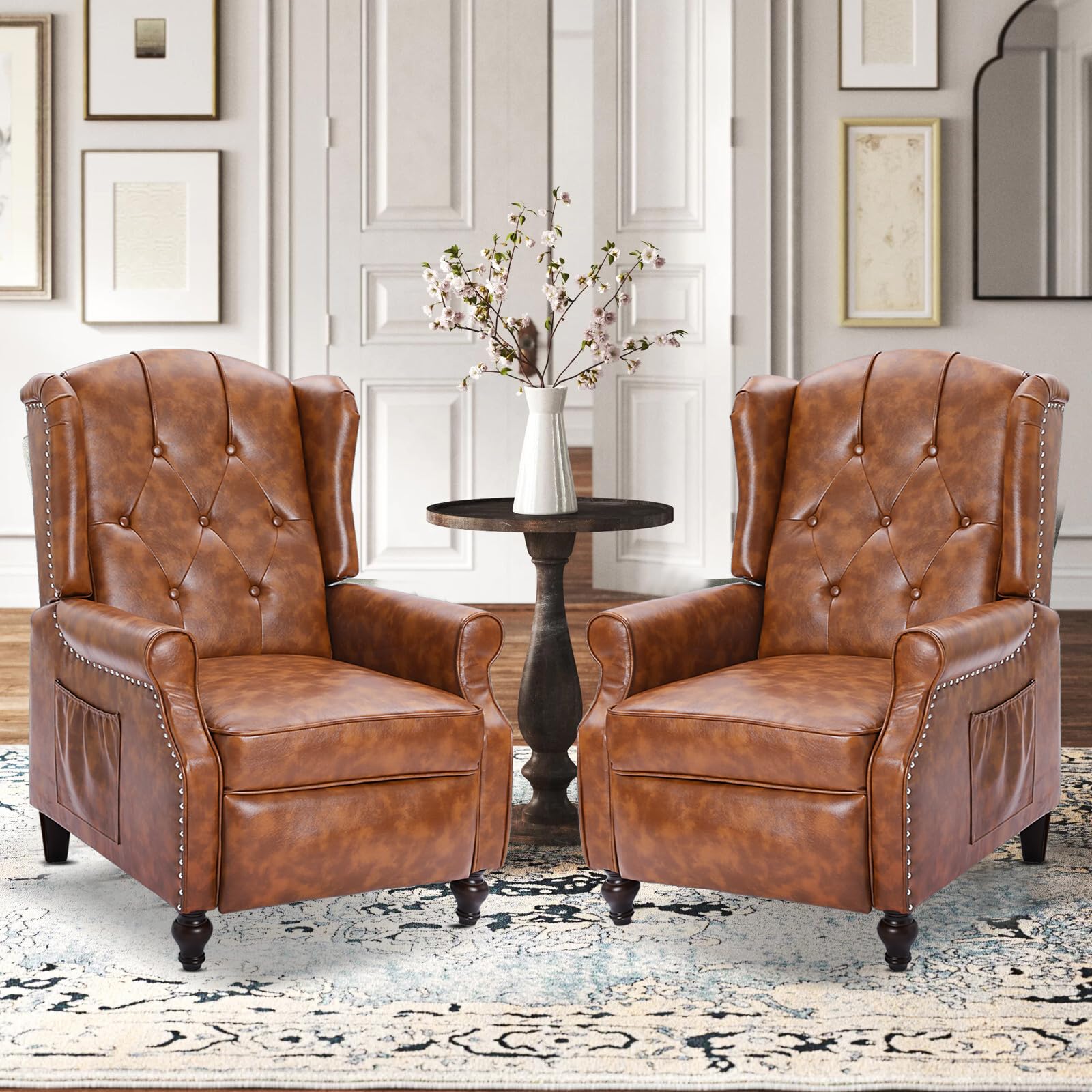 PALLOME Wingback Recliner With Massage and Heat, PU Leather Push Back Arm Chair for Living Room, Bedroom, Home Theater (2,Yellow)