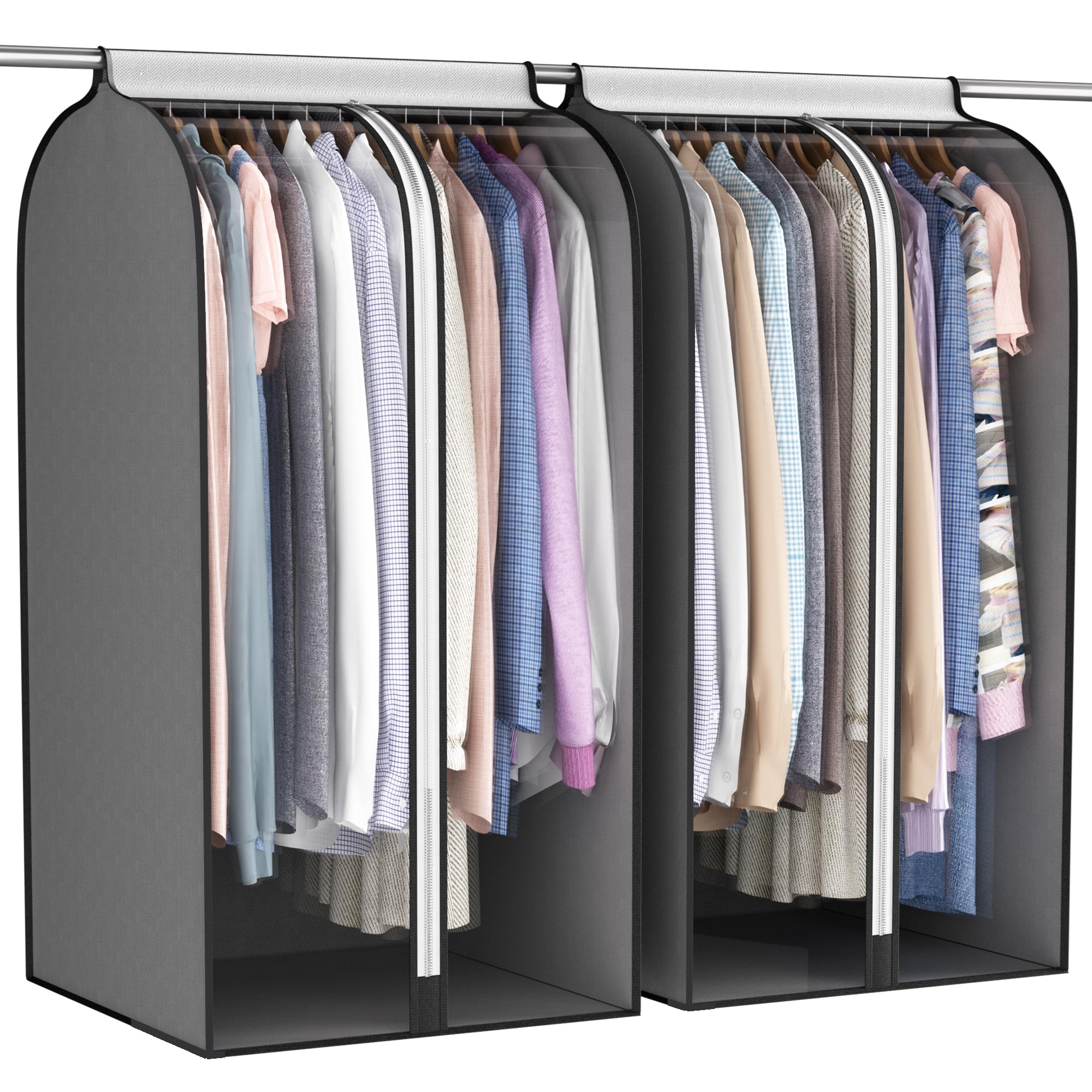 Photo 1 of Liuoud 22” Gusseted Garment Bags for Hanging Clothes, Large Clear Window Clothes Cover for Closet Storage, Wardrobe Coat Protector for Suit, Shirt Long Dress, Bottom Enclosed, 2 Pack, 50” Long