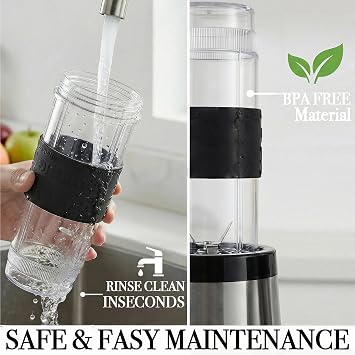 Personal Size Blender, 500W Stand Blender for Smoothshakes, Frozen Fruits, Juice and Baby Foods, with 2 20oz Travel Cups and Lid, BPA-Free, Black