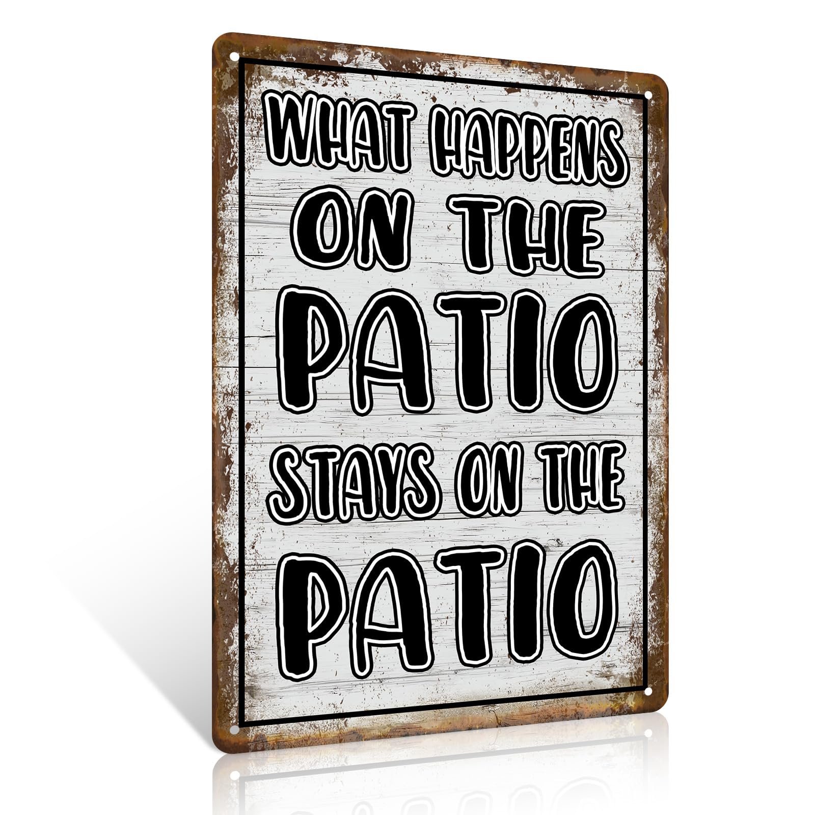 Ulord Funny Patio Wooden Decor Funny Patio Metal Sign 8X12 Inch What Happens On The Patio Vintage Tin Sign Wall Art Decor For Pool Backyard Deck Outside